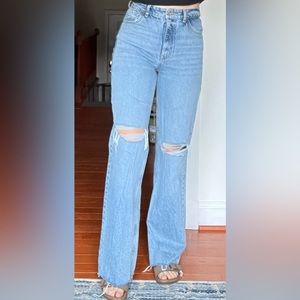 Zara wide leg ripped jeans